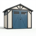 Abri de jardin 210 x 130 x 200 cm en résine bleu crème avec double porte style chalet