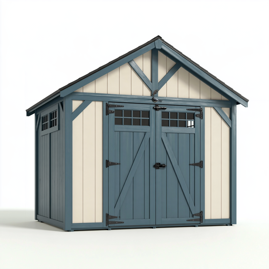 Abri de jardin 240 x 180 cm en bois bleu et crème style grange