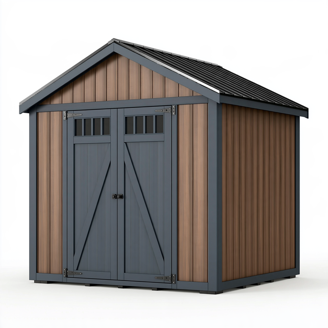 Abri de jardin 200 x 150 x 200 cm en résine marron anthracite à double porte style contemporain