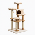 Arbre à chat 60 x 60 x 150 cm en bois beige et naturel avec griffoirs et niche