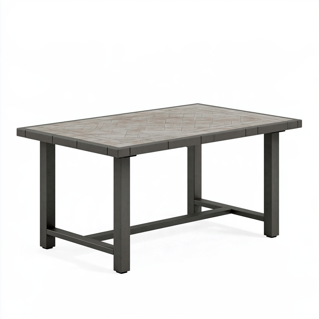 Table de jardin 150 x 90 x 75 cm en métal gris avec plateau effet pierre style contemporain