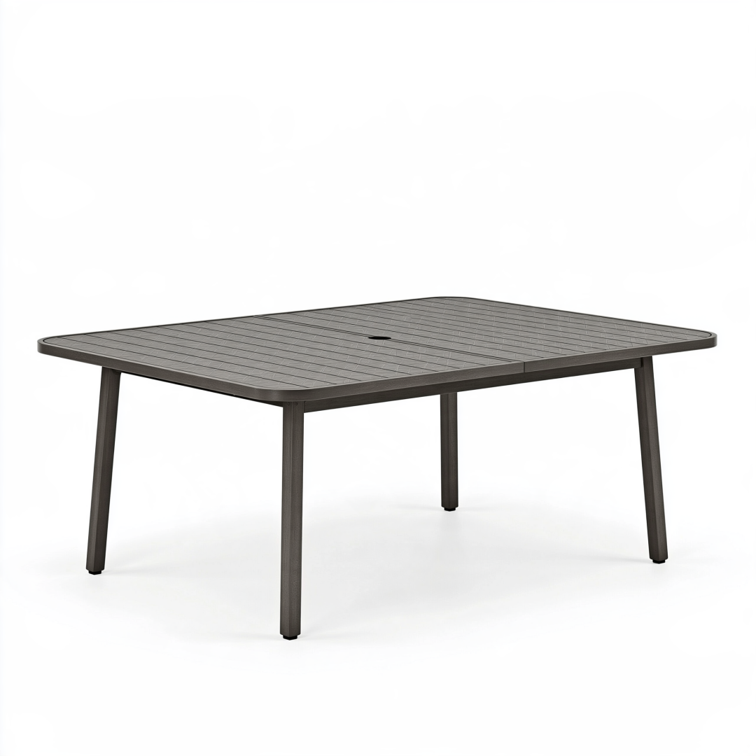 Table de jardin 160 x 90 x 75 cm en aluminium gris foncé avec trou pour parasol style contemporain