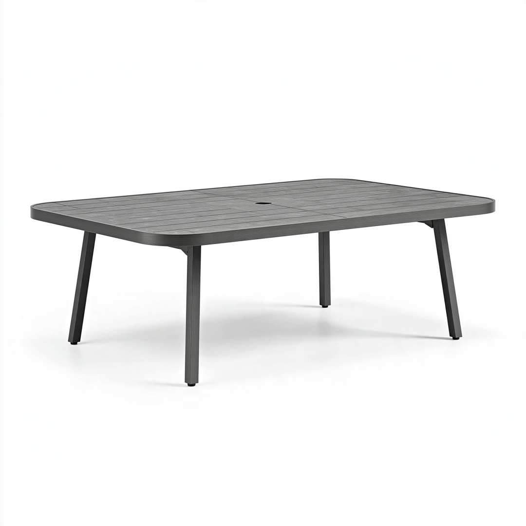 Table de jardin rectangulaire 150 x 90 cm anthracite en plastique et métal avec trou de parasol