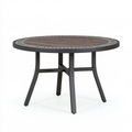 Table de jardin ronde diamètre 110 cm en métal noir et plateau aspect bois style contemporain