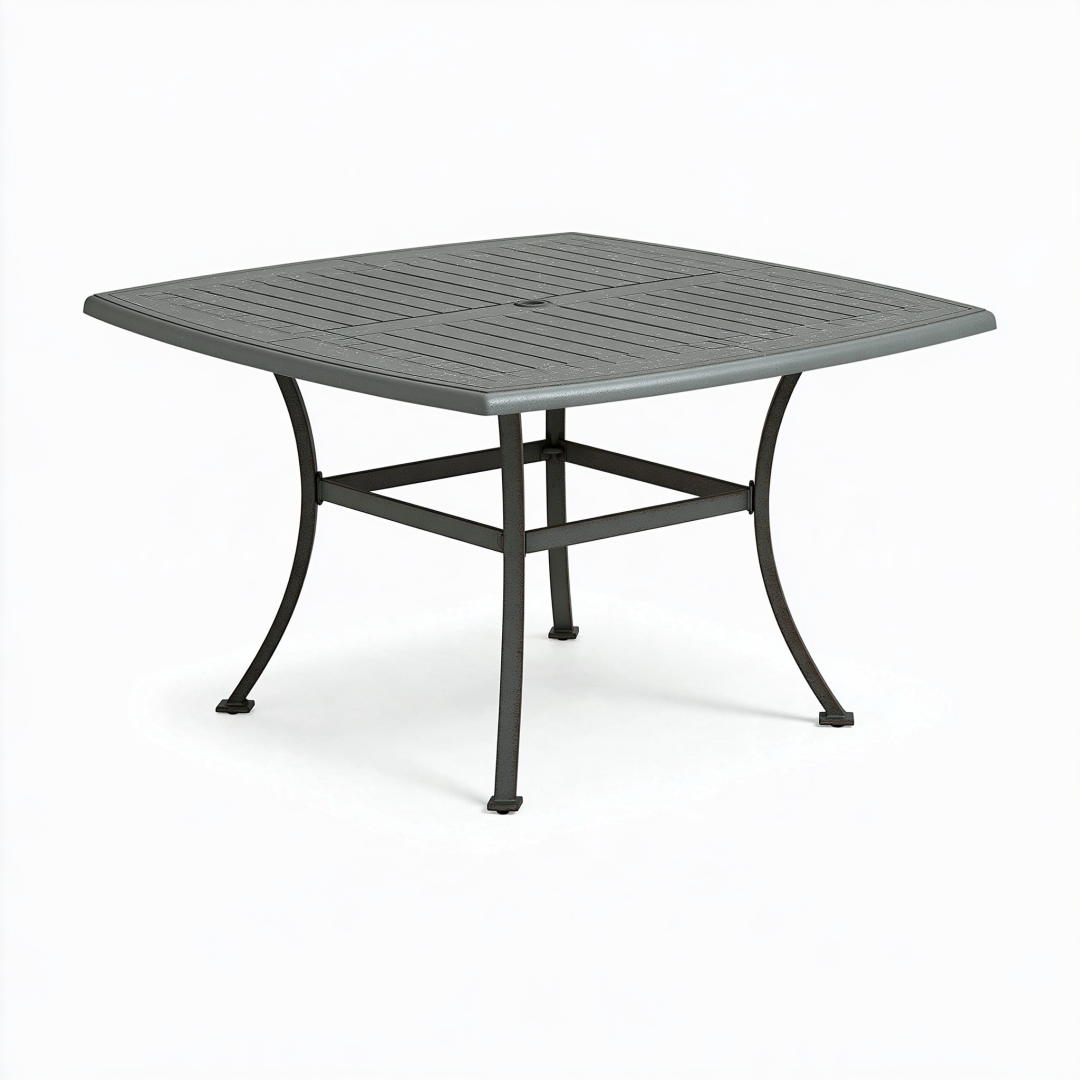 Table de jardin carrée 107 x 107 cm en métal gris anthracite pour repas extérieur style classique