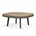 Table de jardin ronde 120 cm en bois et fibres tressées marron noir avec trou pour parasol