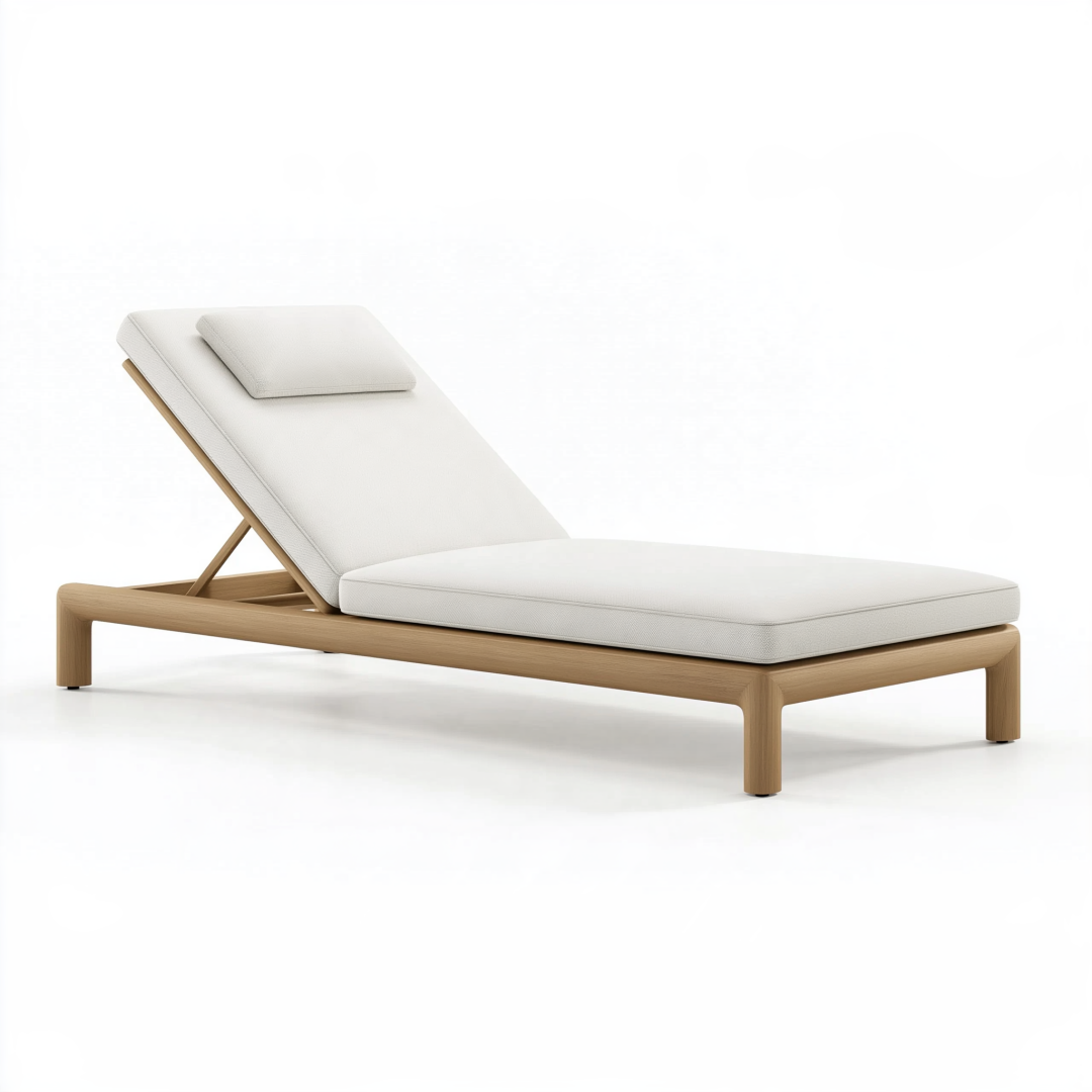 Bain de soleil 200 x 75 cm en bois beige avec dossier réglable pour extérieur