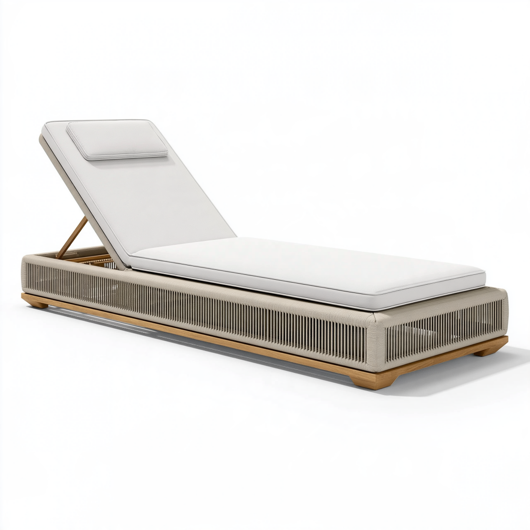 Chaise longue d'extérieur 200 x 75 cm bois et corde beige inclinable