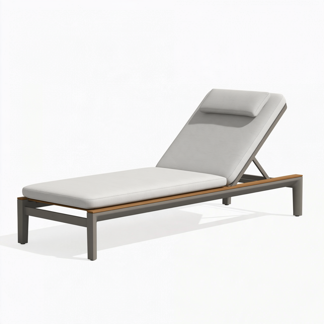 Chaise longue de jardin 200 cm métal et bois gris réglable