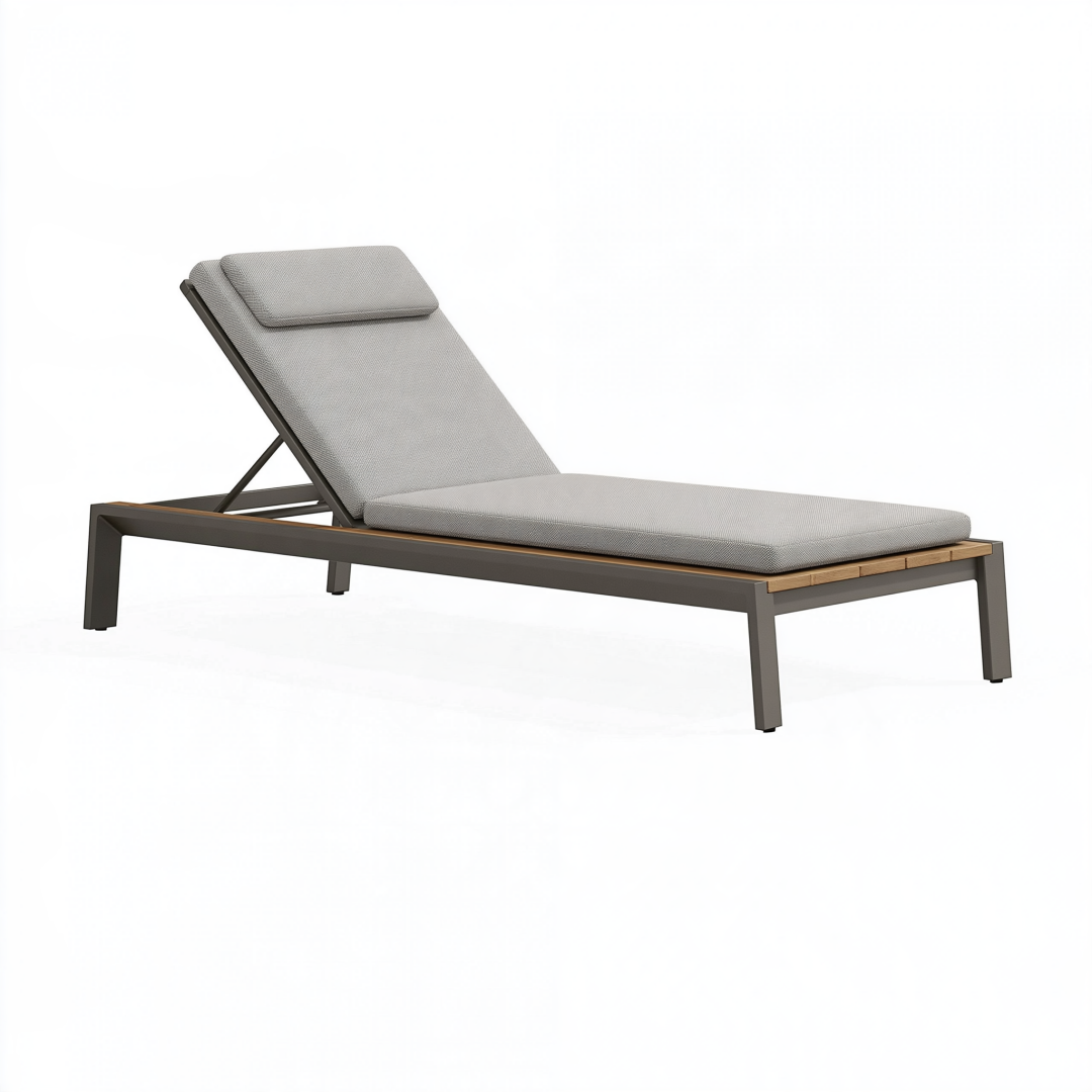 Chaise longue de jardin 200 x 70 x 85 cm en métal bois et textile gris - dossier réglable style contemporain