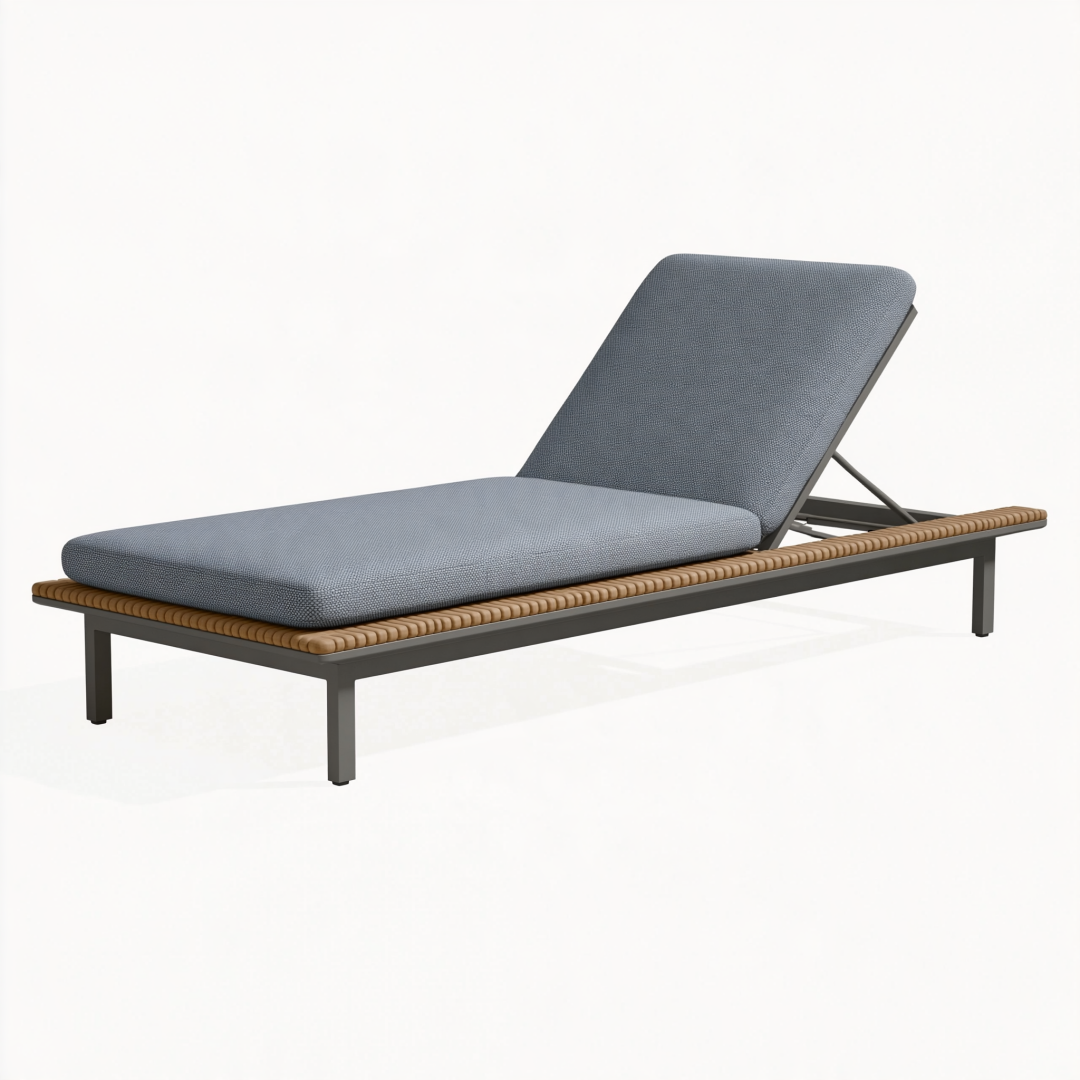 Bain de soleil 200 x 70 cm en métal gris avec dossier réglable