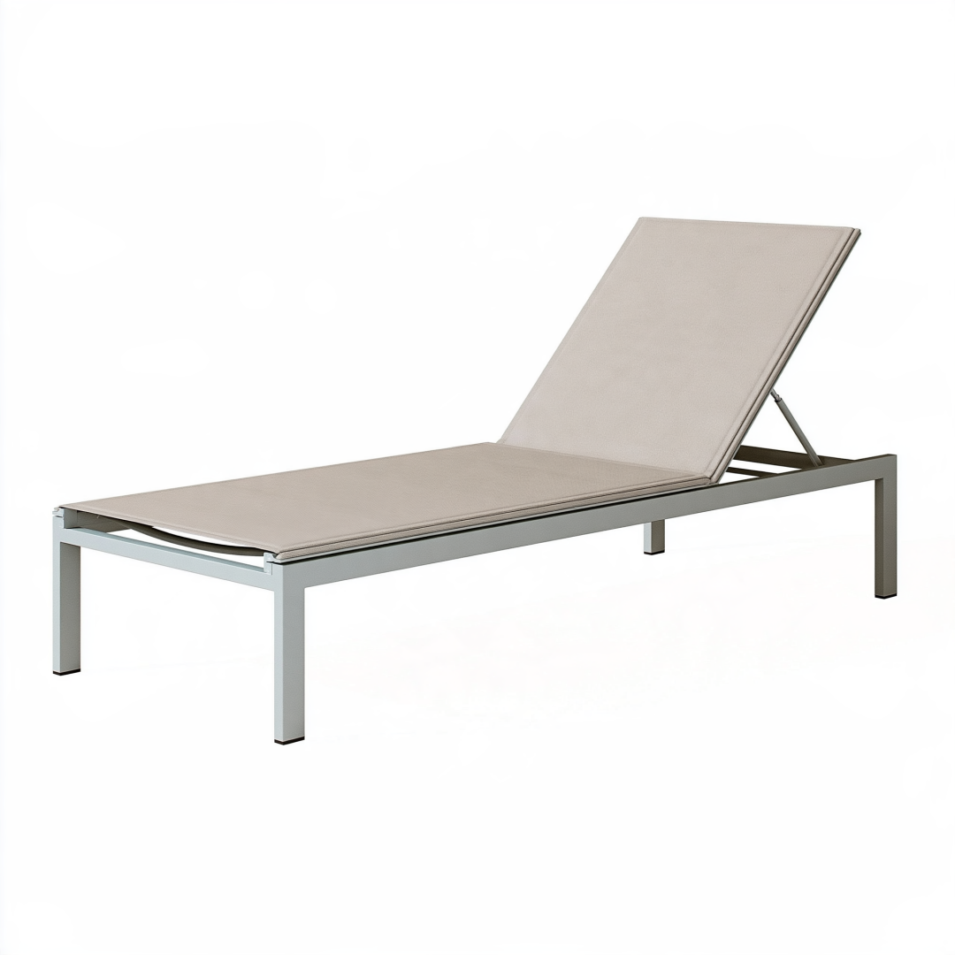 Bain de soleil 200 x 65 cm en aluminium gris avec dossier réglable