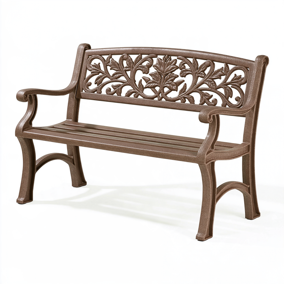 Banc de jardin 122 x 62 x 84 cm en aluminium brun à dossier floral style classique