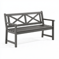 Banc de jardin 122 cm en acier gris à dossier croisé