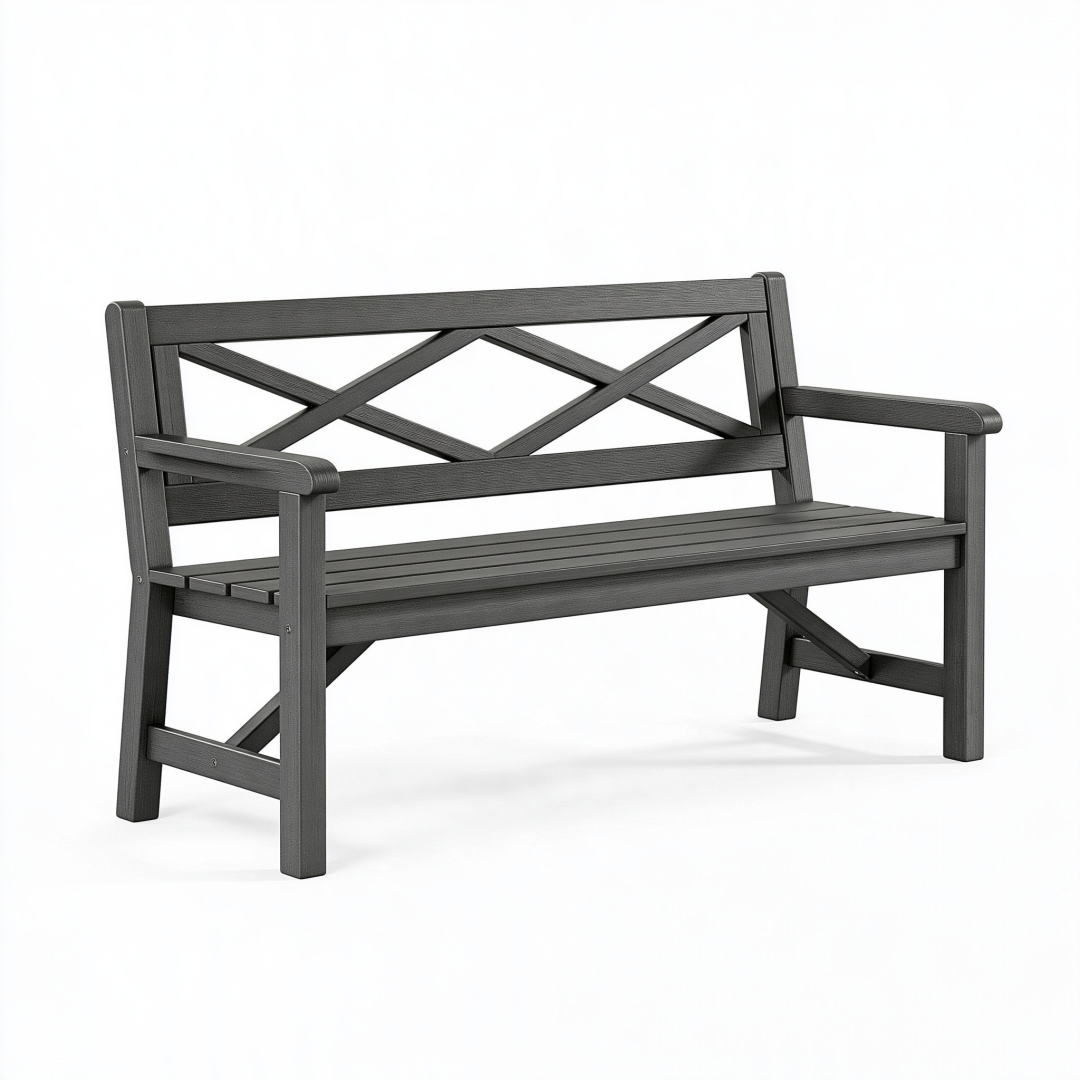 Banc de jardin 120 cm en matériau synthétique gris anthracite style croisé